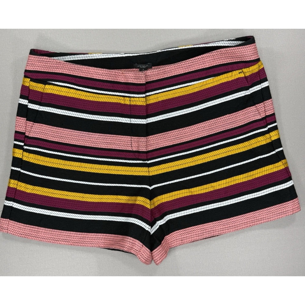 Ann Taylor Factory Shorts Womens 12 Pink Yellow Black Striped Textured NWT